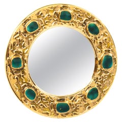 Francois Lembo Mirror, Ceramic, Gold, Green, Jeweled, Signed