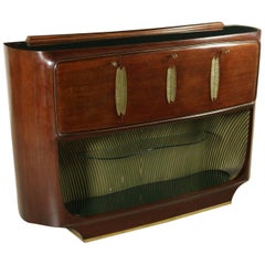 Bar Cabinet Rosewood Veneer Glass Carved and Gilded Wood Brass Vintage, Italy Bar Cabinet Rosewood Veneer Glass Carved and Gilded Wood Brass Vintage, Italy