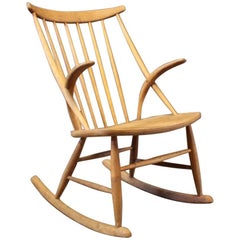 Rocking Chair in Soap Treated Oak Designed by Illum Wikkelsø, 1960s