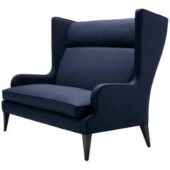 Sofa Alae Wing in Navy Melton Wool with Black Lacquered Legs Stuart Scott, 2017 2
