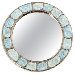 Francois Lembo Ceramic Mirror Metallic Silver Chrome Blue Round, France, 1970s 6