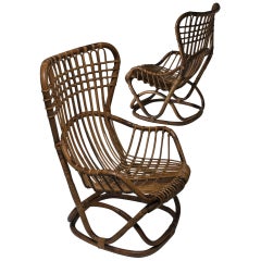 Pair of Wicker Lounge Chairs by Tito Agnoli for Bonacina 3