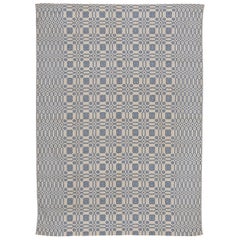 Fine Vintage Ivory and Blue American Coverlet Rug