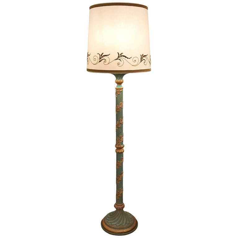 Italian Chelini Firenze Green Turquoise Floor Lamp Base With Gilt Wood Elements For At 1stdibs Gilt Wood Elements For At 1stdibs, Turquoise Floor Lamp