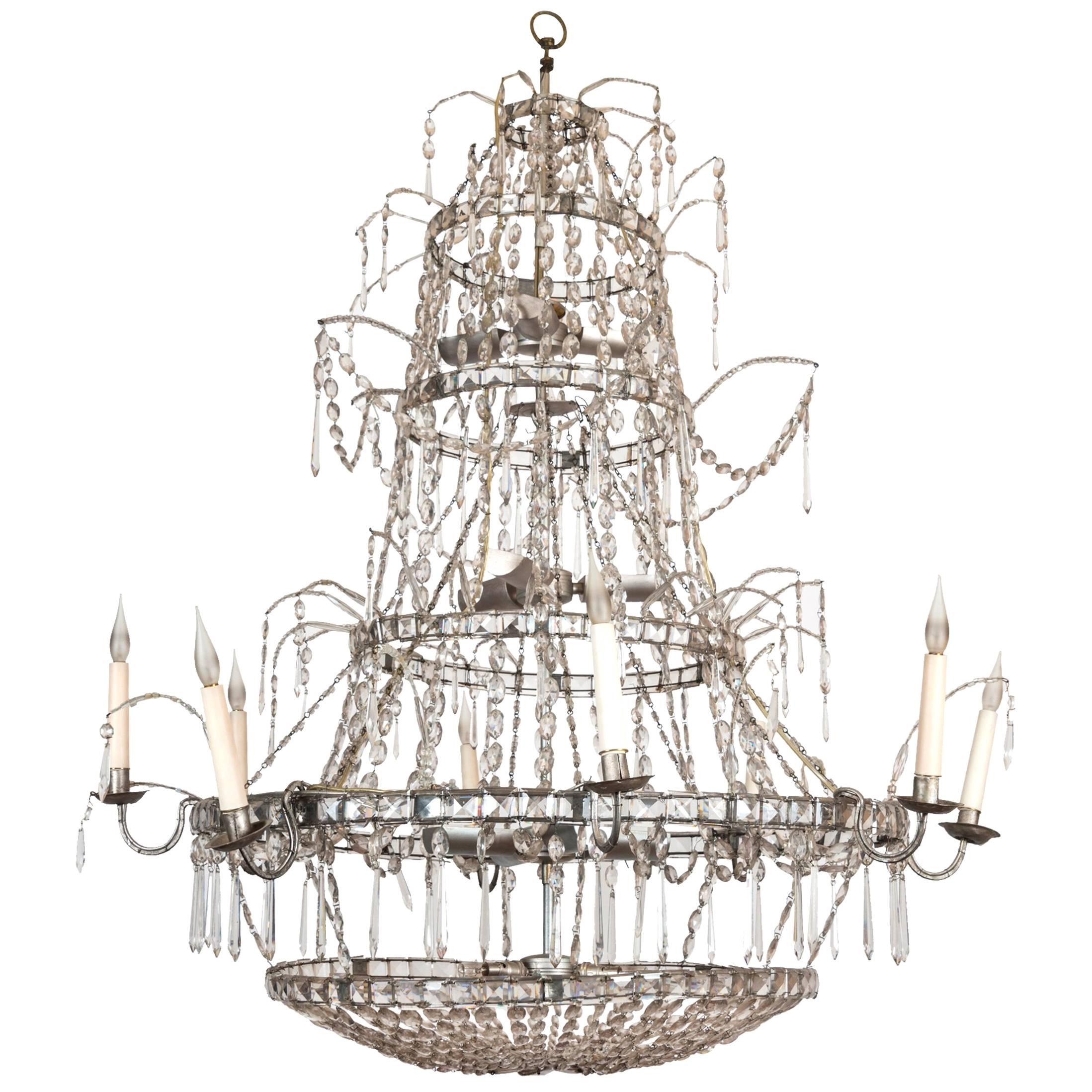 Crystal and Iron Chandelier For Sale