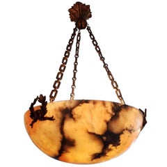 1900 French Alabaster Louis XVI Style Light Pendant or Chandelier 7