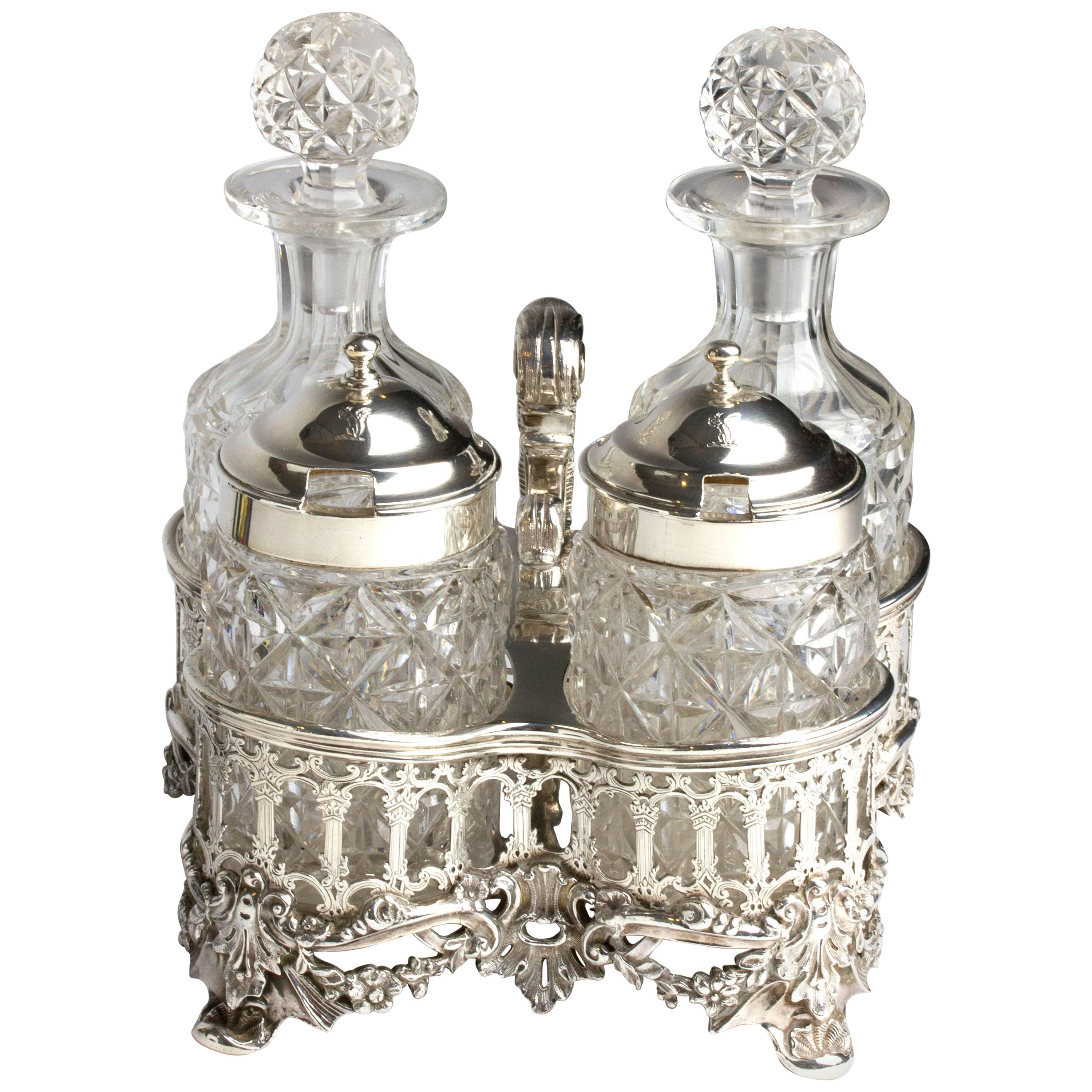 Sterling Silver and Cut Glass Table Cruet Set, R & S Garrard, 1836-1837 For Sale