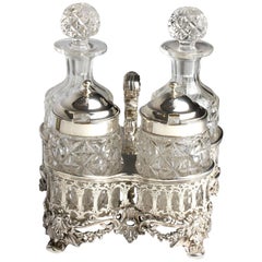 Antique Sterling Silver and Cut Glass Table Cruet Set, R & S Garrard, 1836-1837