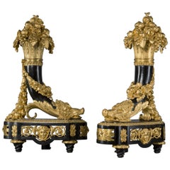 Pair of Louis XVI Style Gilt and Patinated Bronze Chenets, French, circa 1870 5