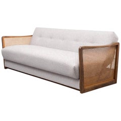 1950s Sofa with Folding Function and Bast Armrests, Prof. Reupholstered 11