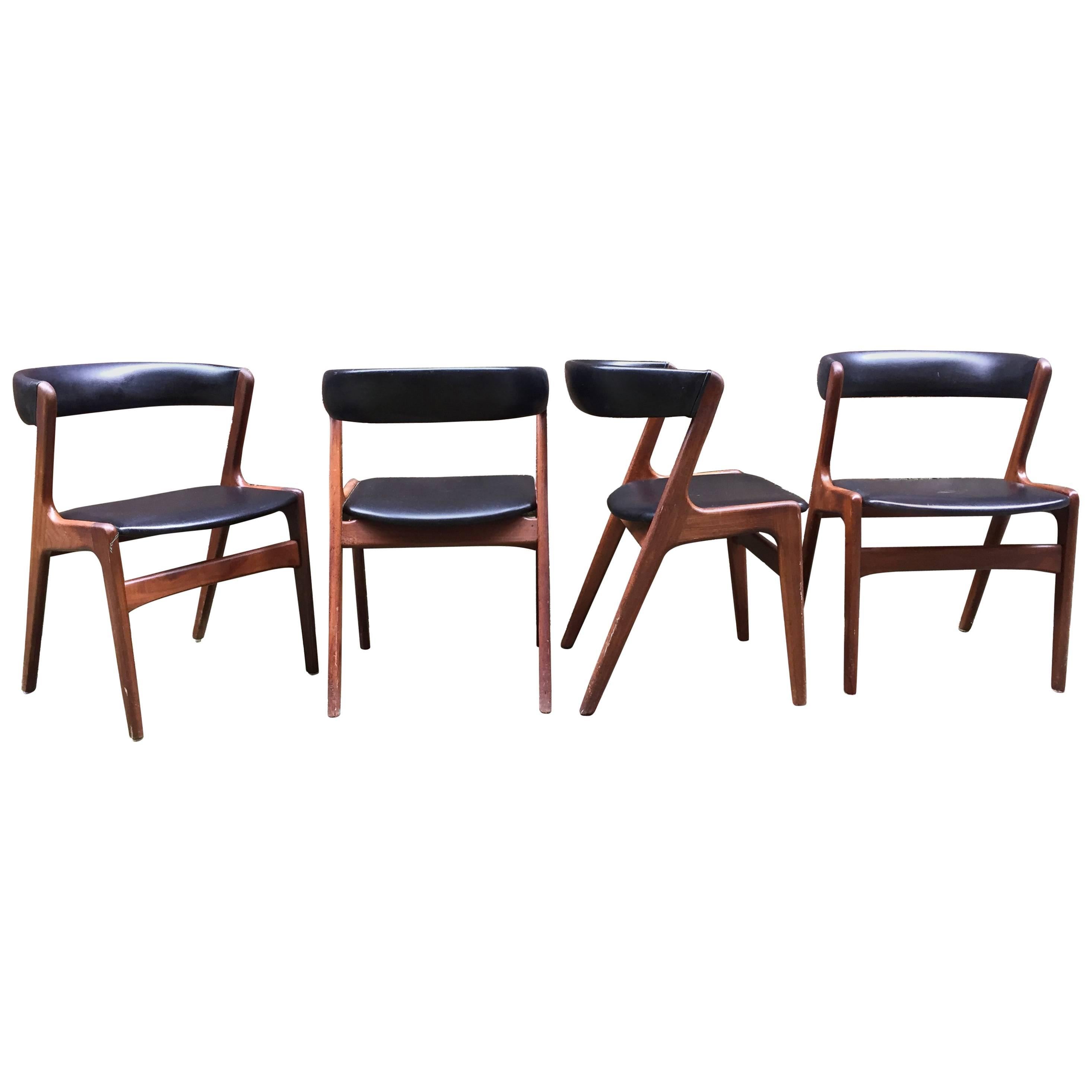 Set of Four Sculptural Teak Chairs in Style of Kai Kristiansen