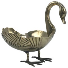 1970s Maison Jansen Style Brass Swan Sculpture Catchall Bowl