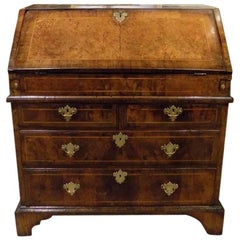 Fine Walnut and Burr Oak George I Period Antique Bureau