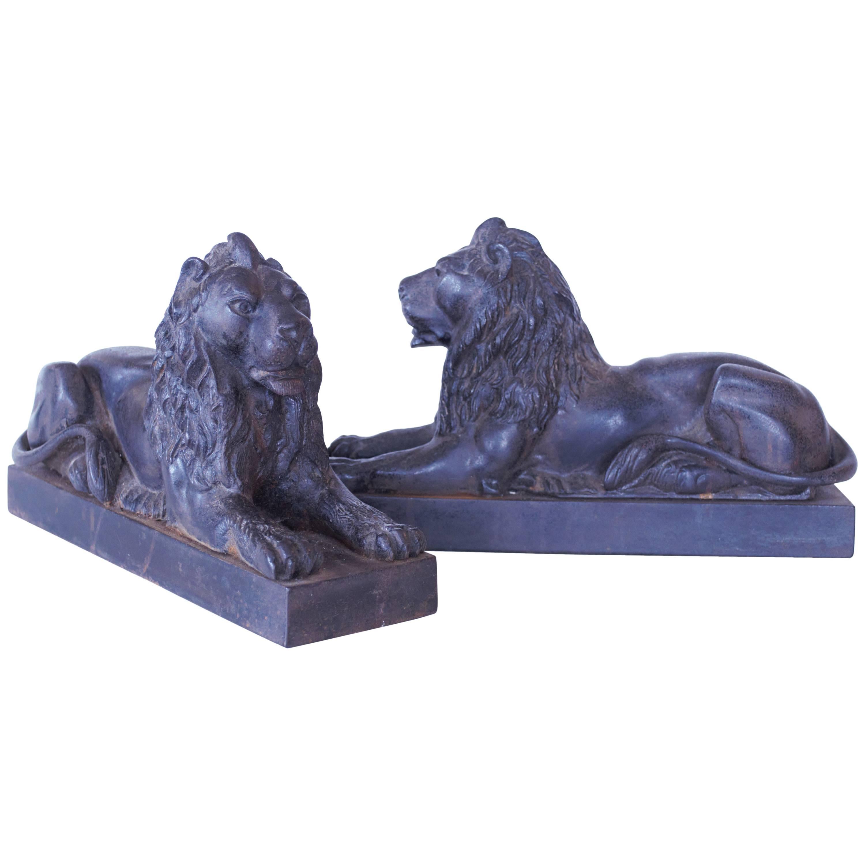 Pair of Cast Iron Door Stop Lions