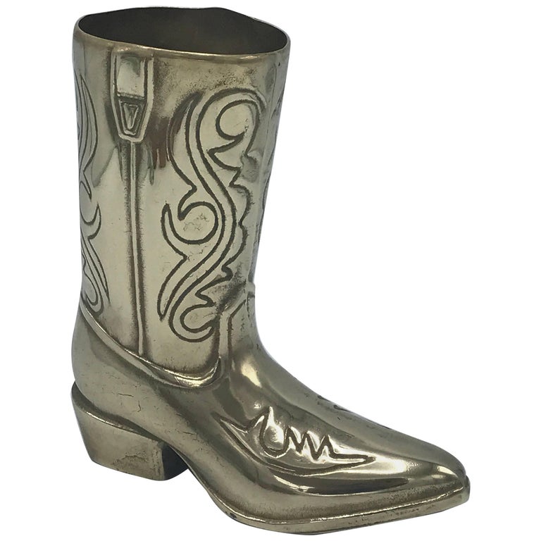 1970s Brass Cowboy Boot Sculpture Cachepot Vase at 1stDibs