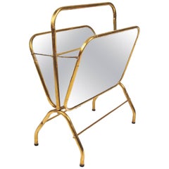 Italian 1960s Brass and Mirror Magazine Rack