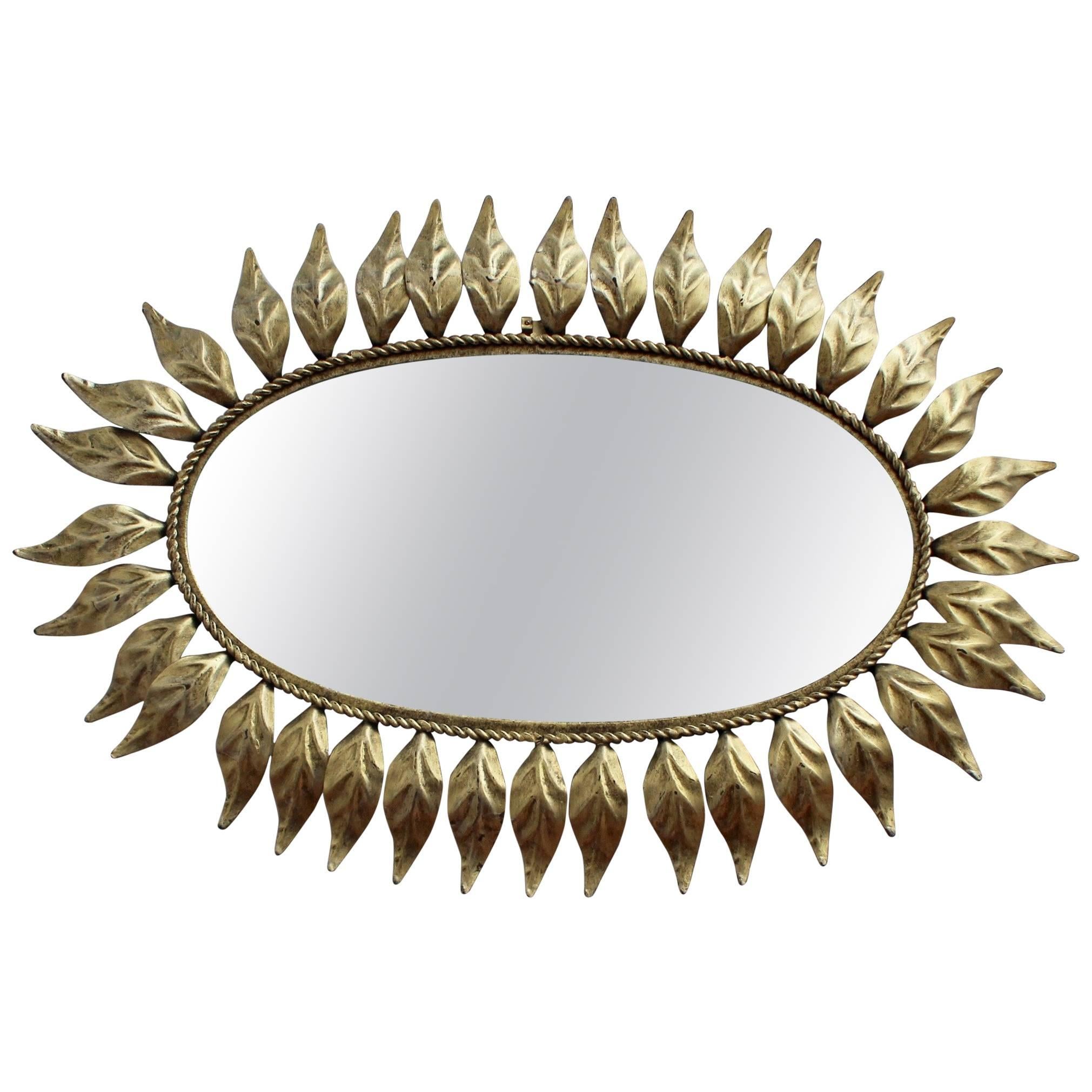 Spanish Gilt Metal Sunburst Mirror, circa 1960s