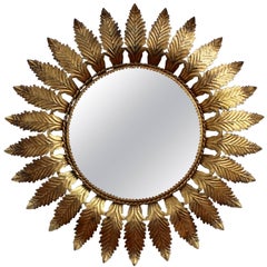 Spanish Gilt Metal Sunburst Mirror, circa 1950s