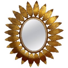 Spanish Gilt Metal Sunburst Mirror, circa 1950s