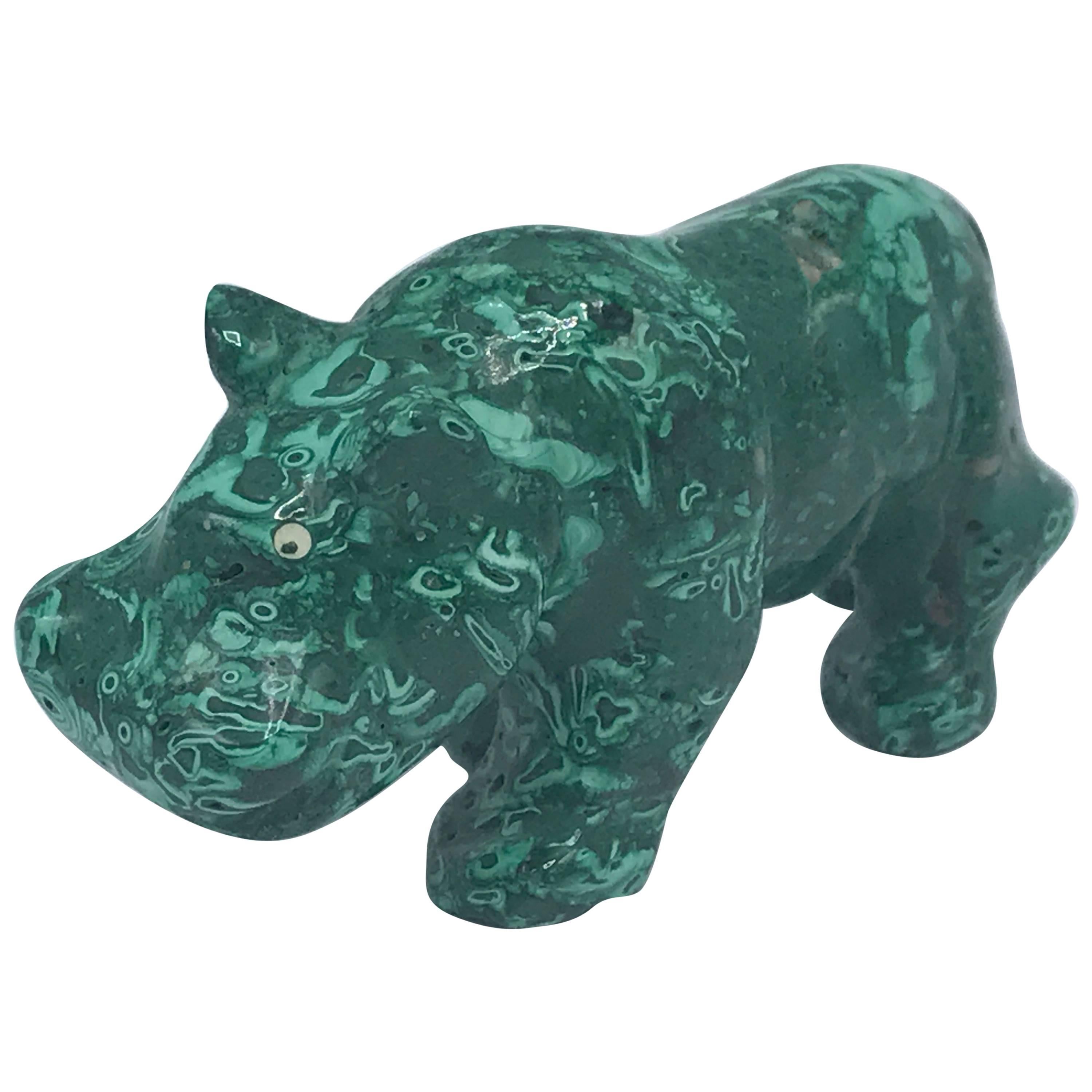 1960s Malachite Hippo Sculpture