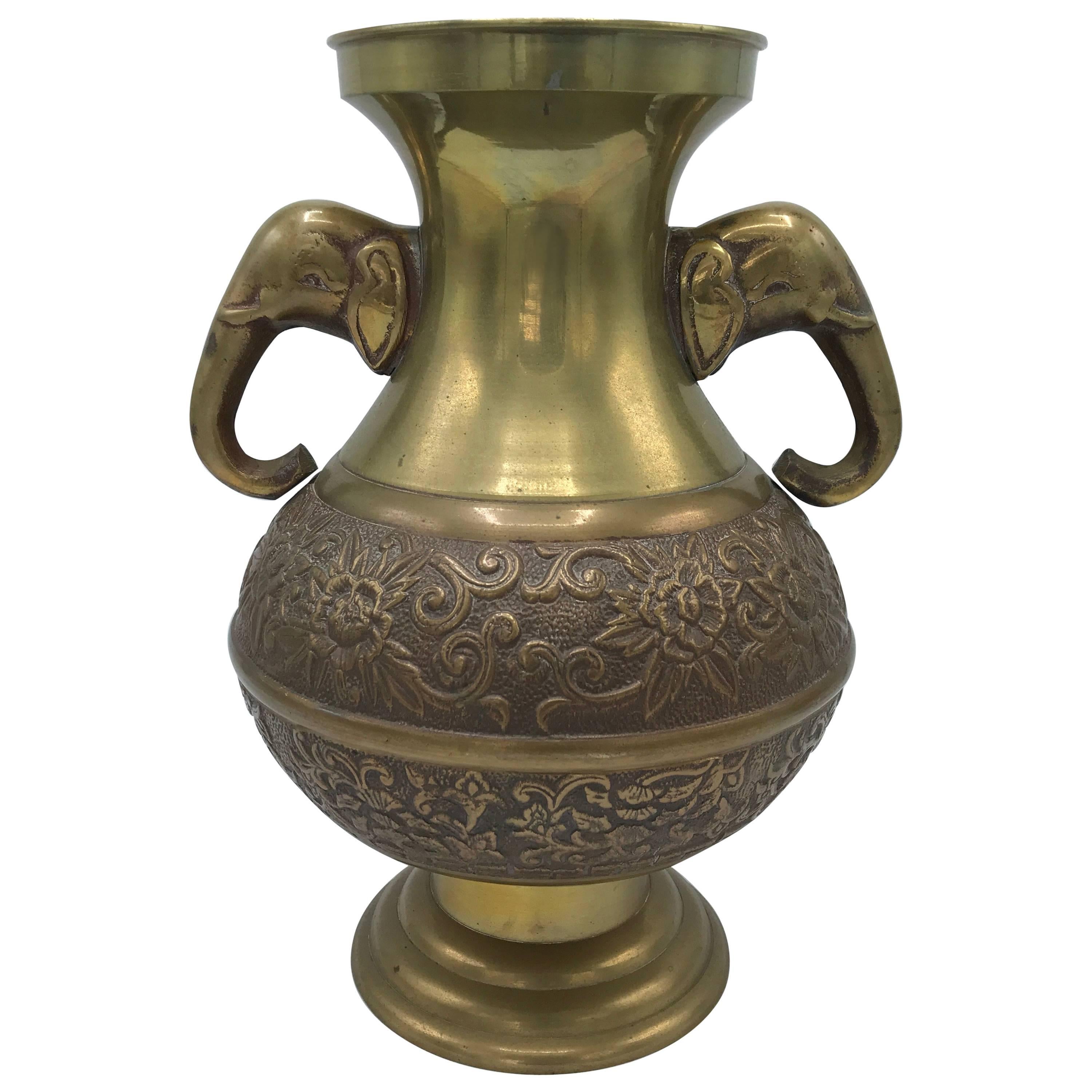 1970s Brass Urn with Elephant Handles