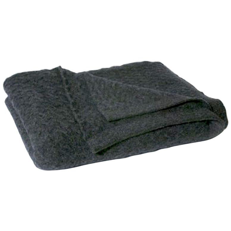 Small Cable Knit Angora, Merino Wool and Trevira Throw, Anthracite