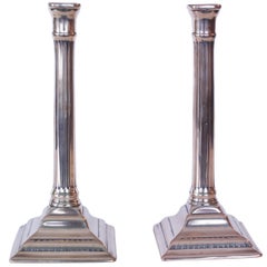 Pair of Bell Metal Square Base Candlesticks