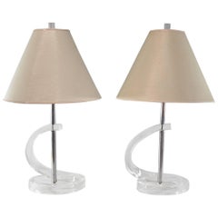 Pair of Mid-Century Modern Chrome and Lucite Table Lamps Single Socket 2
