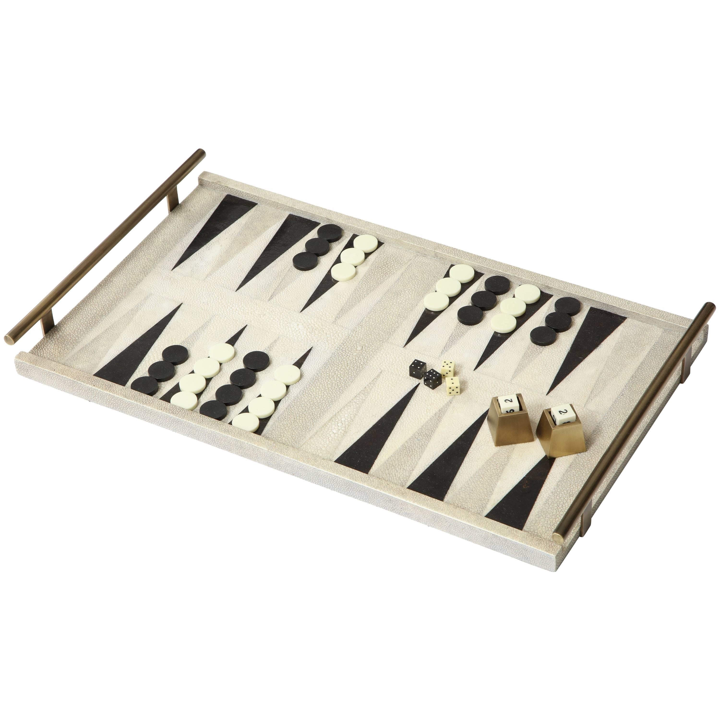 Shagreen Backgammon Game With Bronze Details