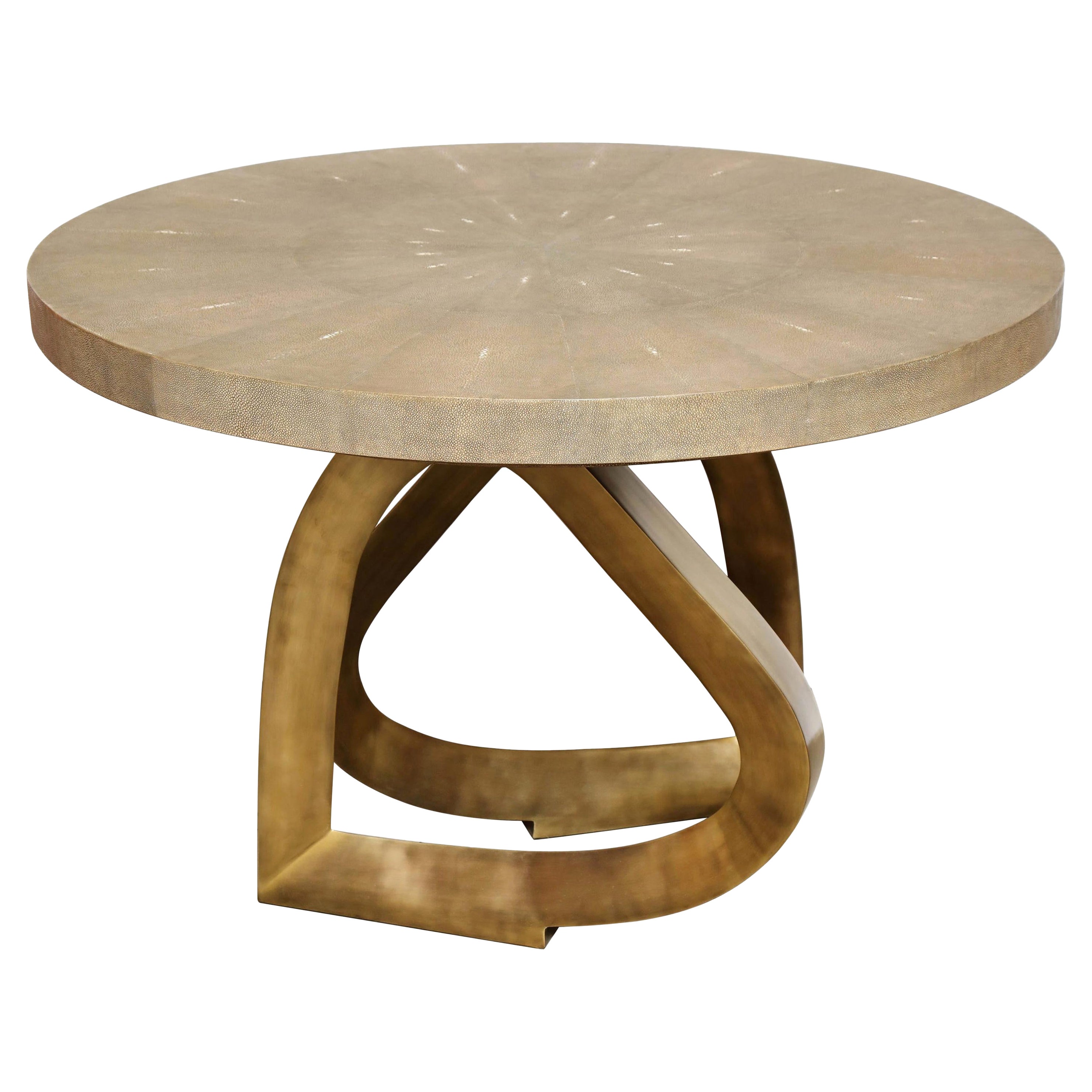 Shagreen Dining Room Table with Brass Base, Contemporary, Khaki Color Shagreen