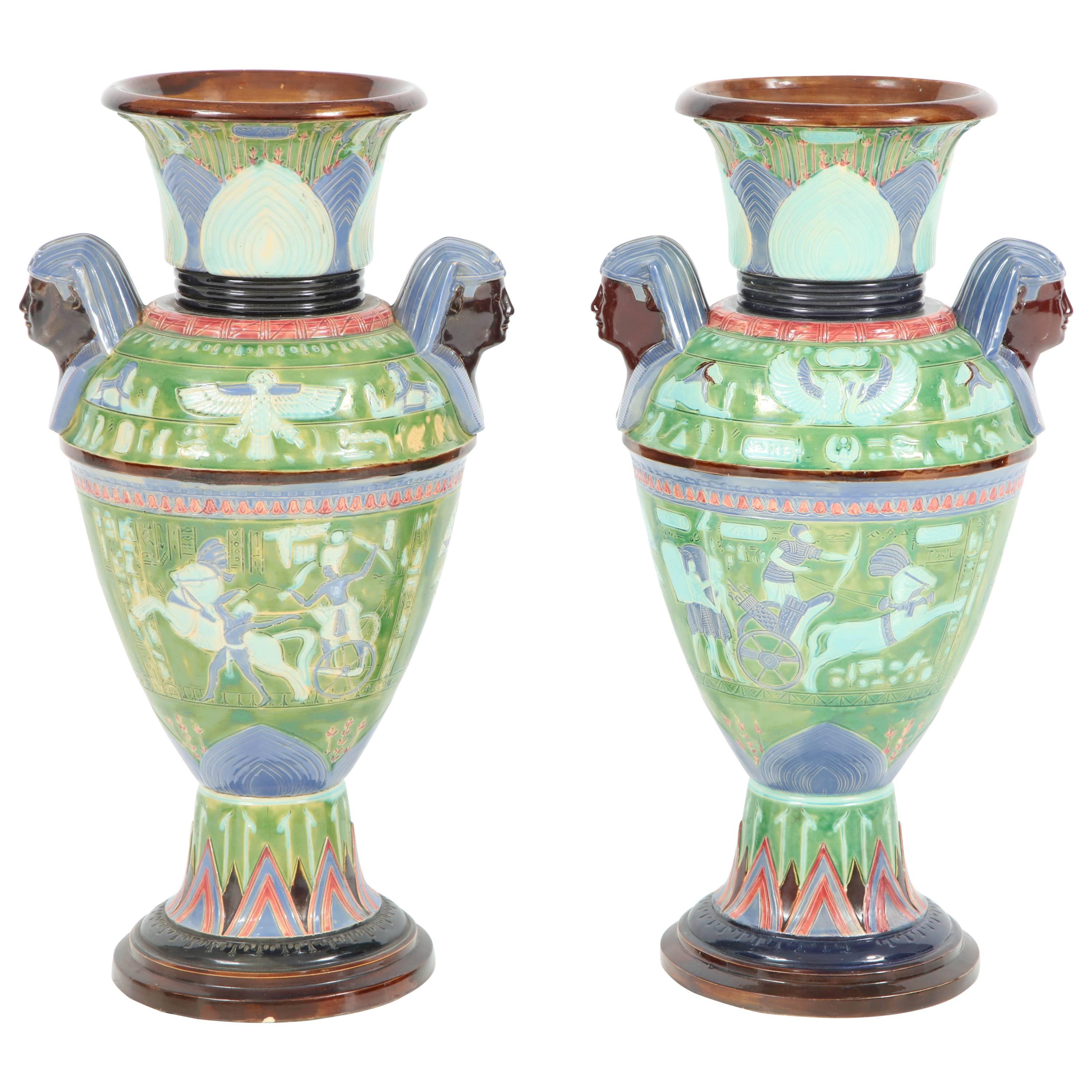Pair of Egyptian Revival Ceramic Vases