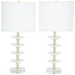 Pair of Rock Crystal and Lucite Table Lamps