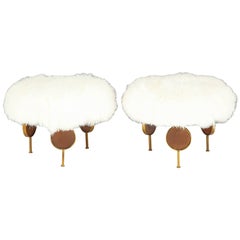Feders of Mexico Gilt Wrought Iron and Cast Glass Ottomans