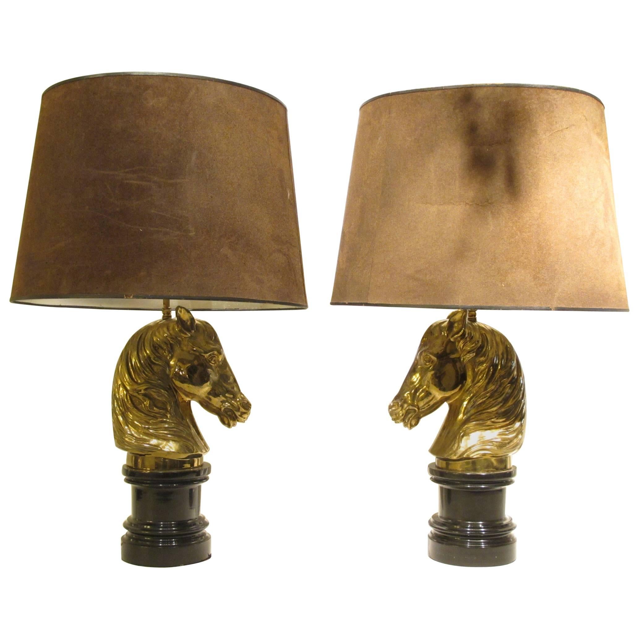 Pair of Horse Head Table Lamps by Maison Charles For Sale