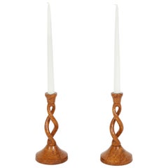 Pair of Swedish Rootwood Open Barley-Twist Candlestick, circa 1936