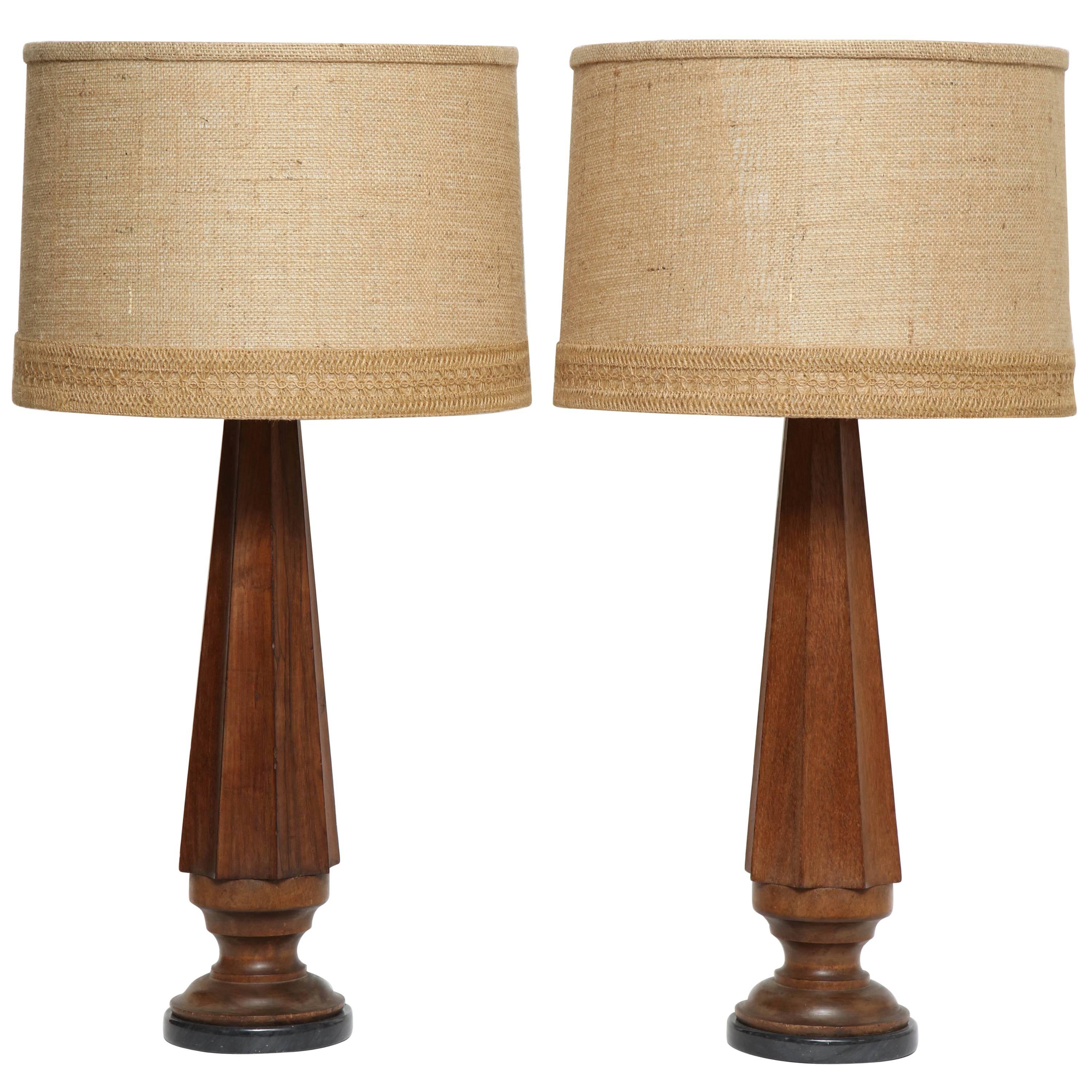Pair of Antique Wood Column Lamps