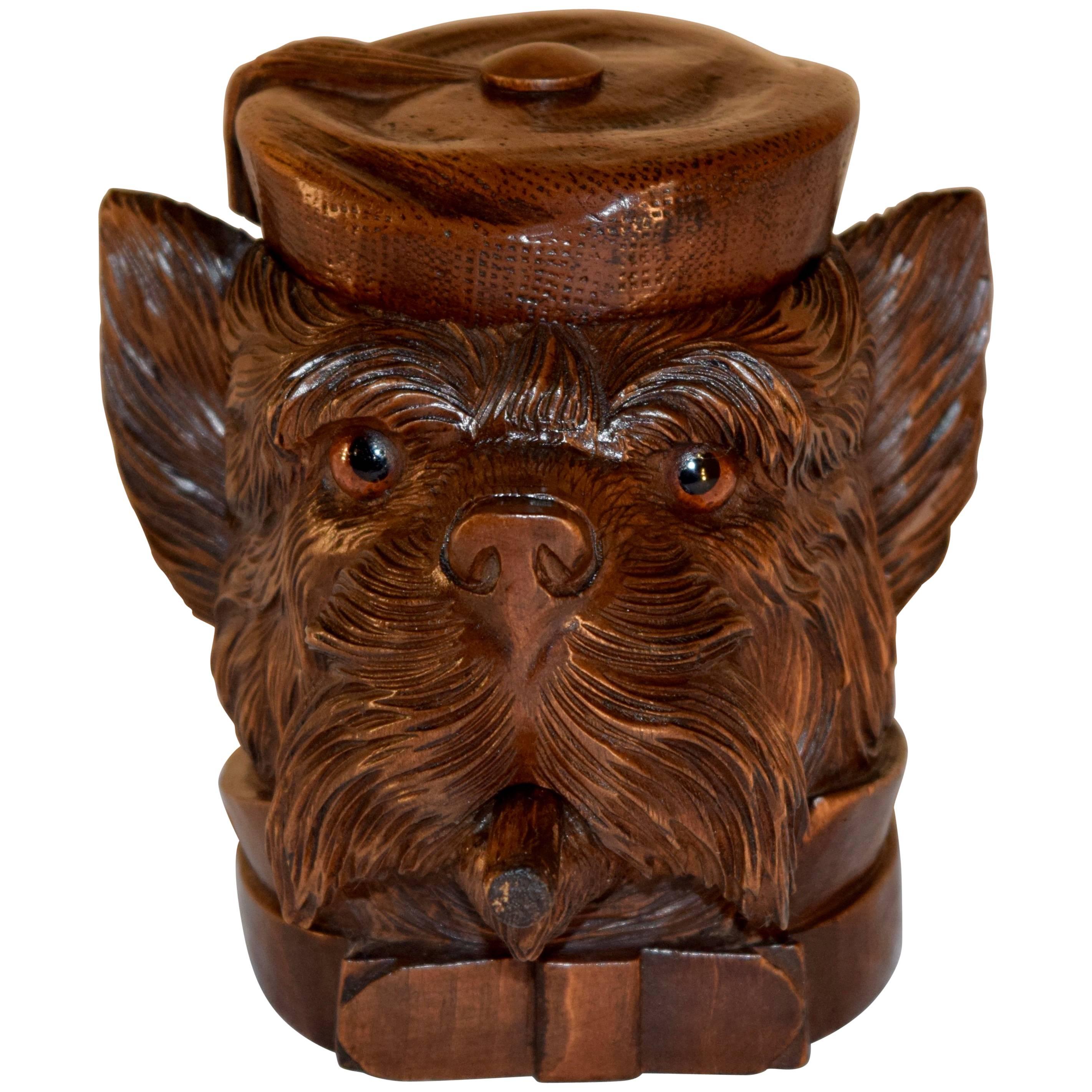 19th Century Black Forest Carved Dog Humidor