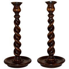 19th Century Pair of Turned Candlesticks