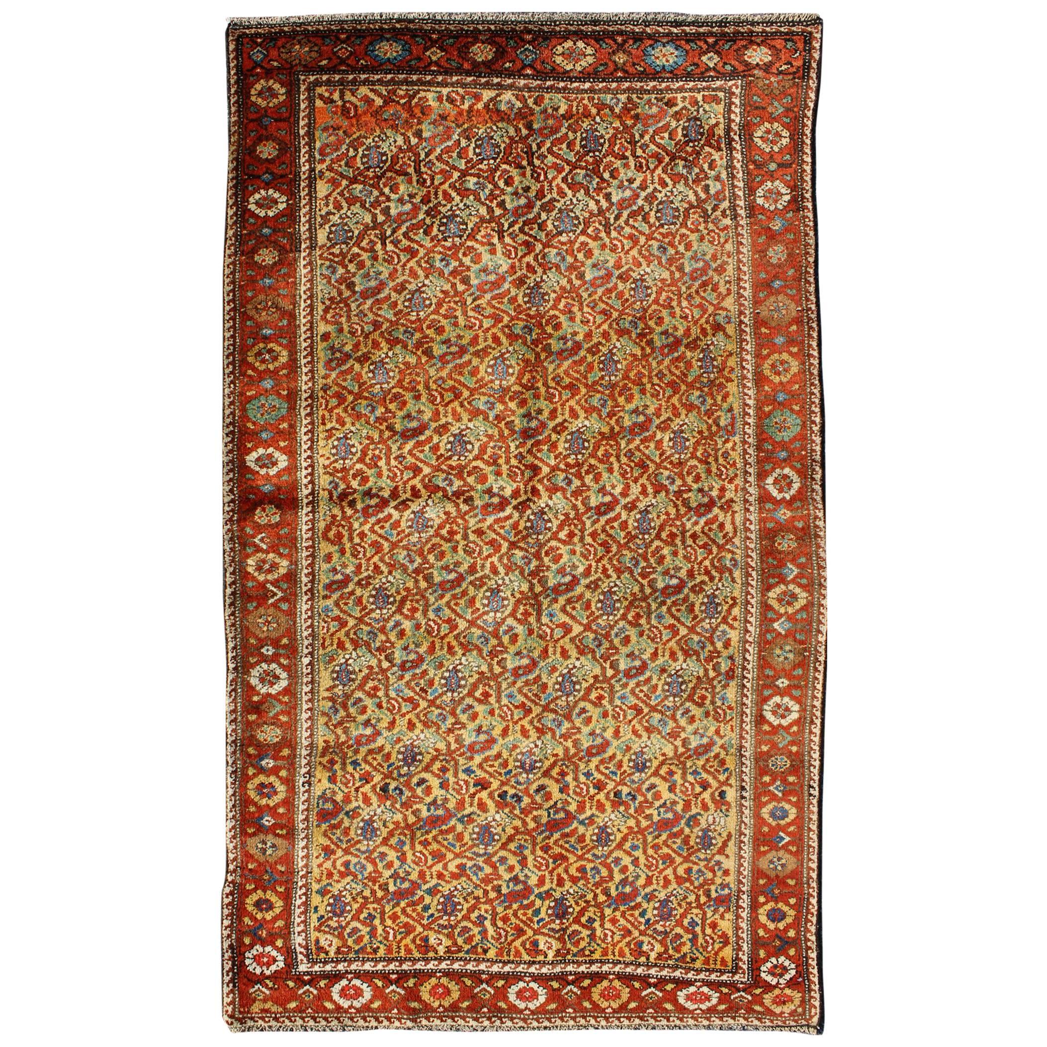 Unique Antique Serab Rug with Cream Background and Flowers or Paisley Pattern For Sale