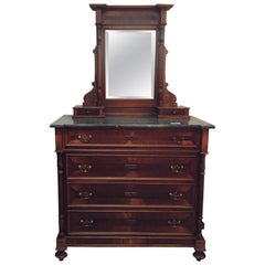 Victorian Walnut Marble Dresser with Mirror