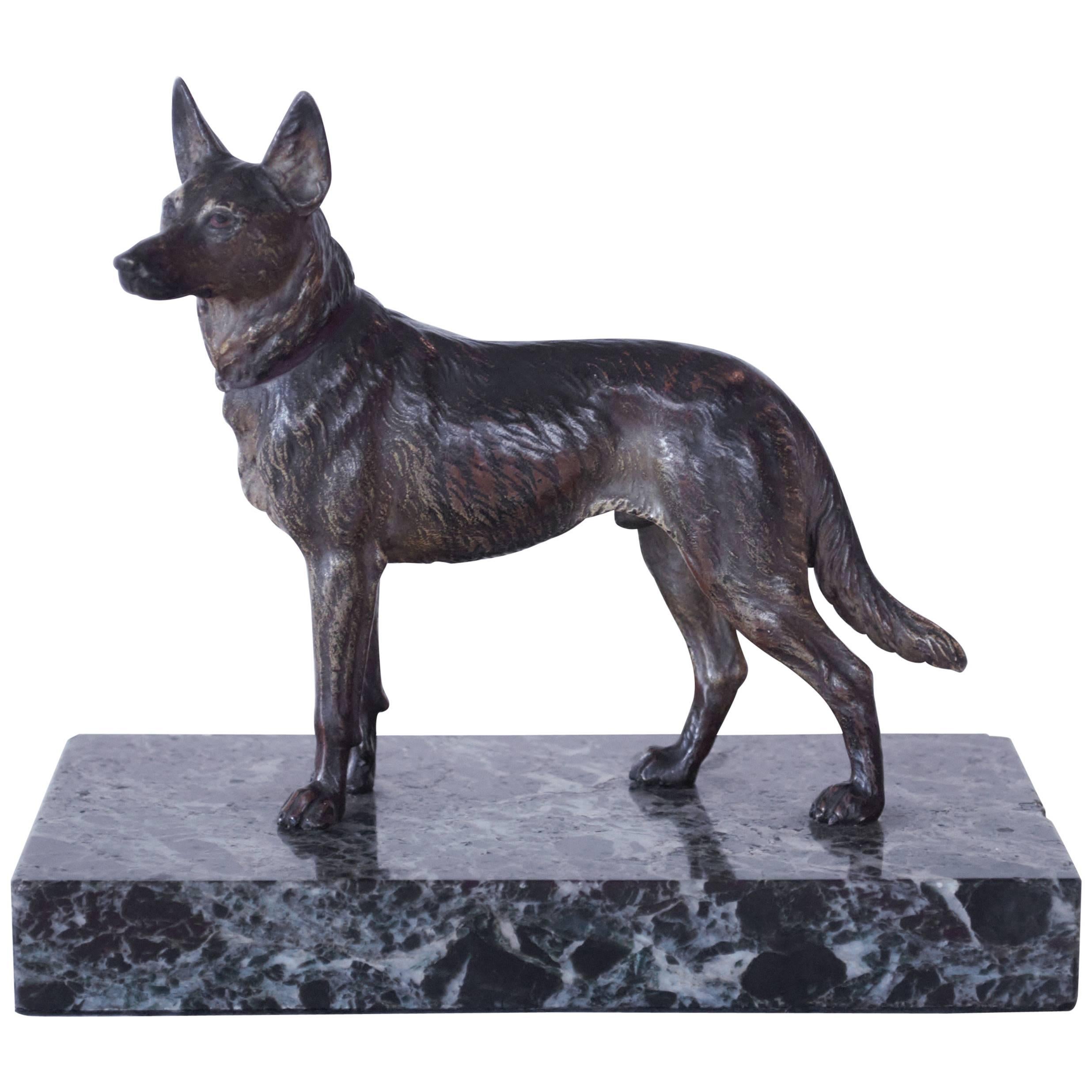 Cold Painted Bronze Figure of a German Shepherd Dog
