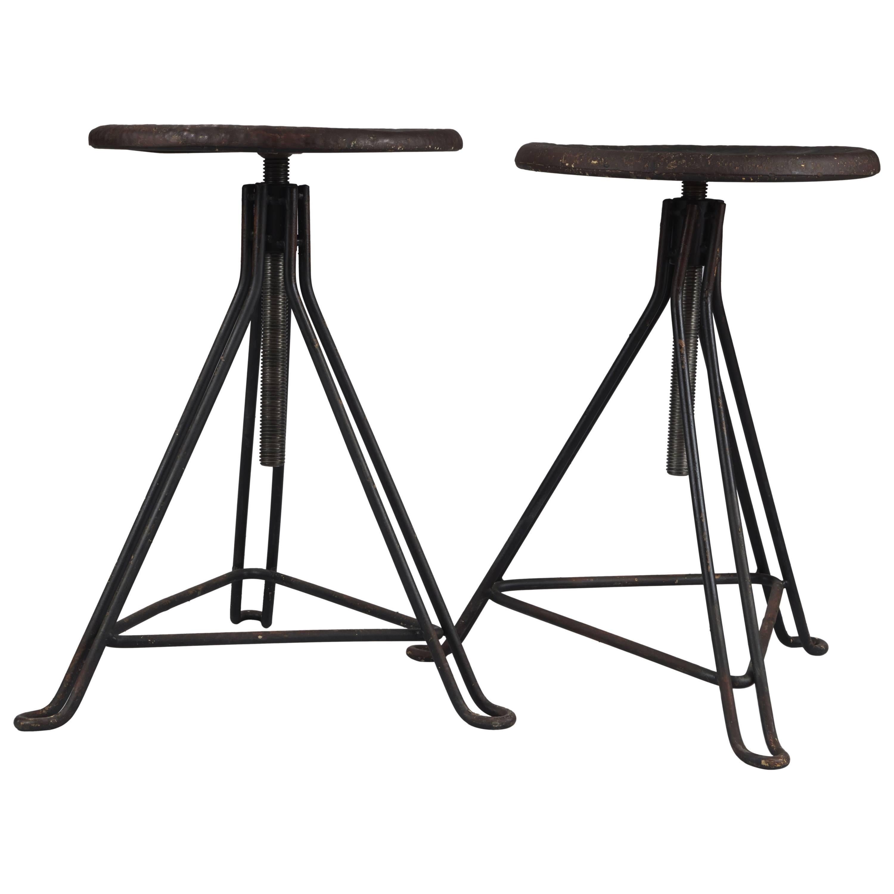 Pair of Small Circular Workshop Stools, France, 20th Century For Sale