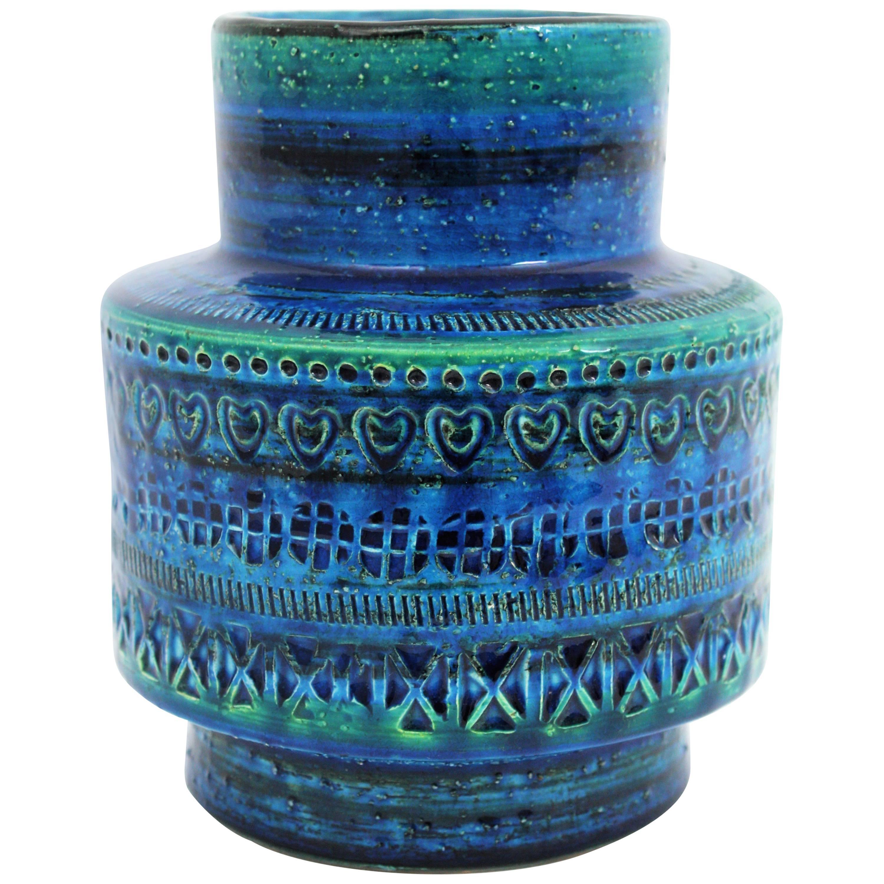 1960s Aldo Londi for Bitossi Rimini Blue Glazed Ceramic Vase
