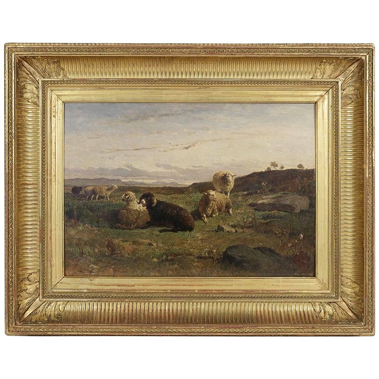 Oil on Panel, Barbizon School « The Sheeps » sign by William Baird Circa 1880