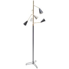Mid-Century Articulating Brass Multi Shade Floor Lamp, Italy, 1950s 3