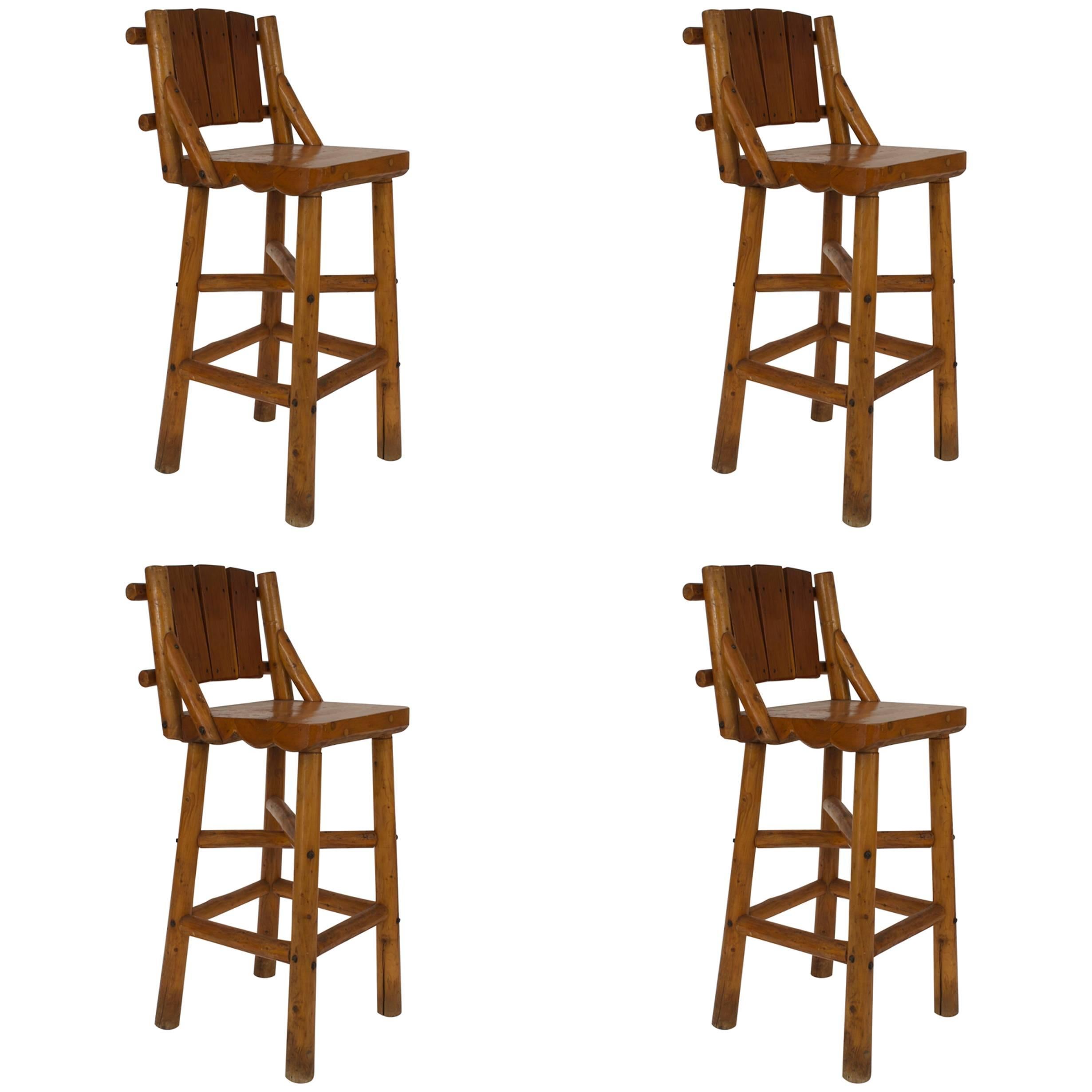 Set of 4 Rittenhouse Old Hickory Cedar Bar Stools For Sale