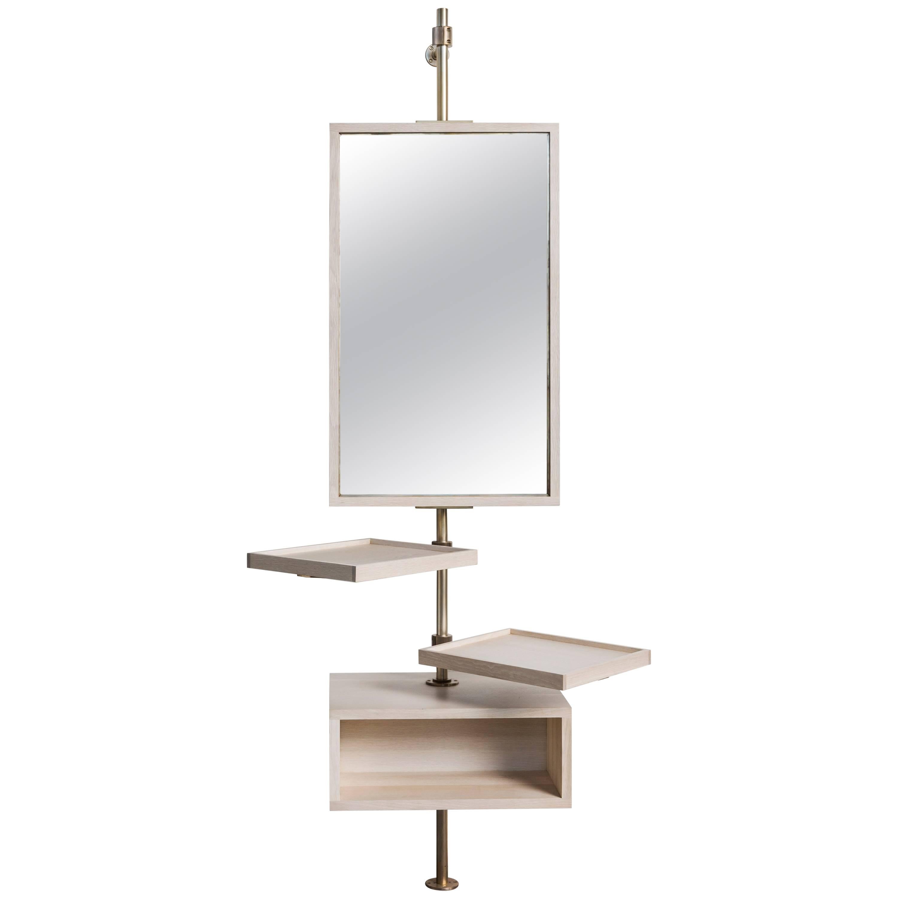 Amuneal’s Loft Mirror and Bleached Oak Console with Champagne Brass Fittings For Sale