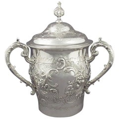 Antique Large Victorian Sterling Silver Cup and Cover, Wine Cooler