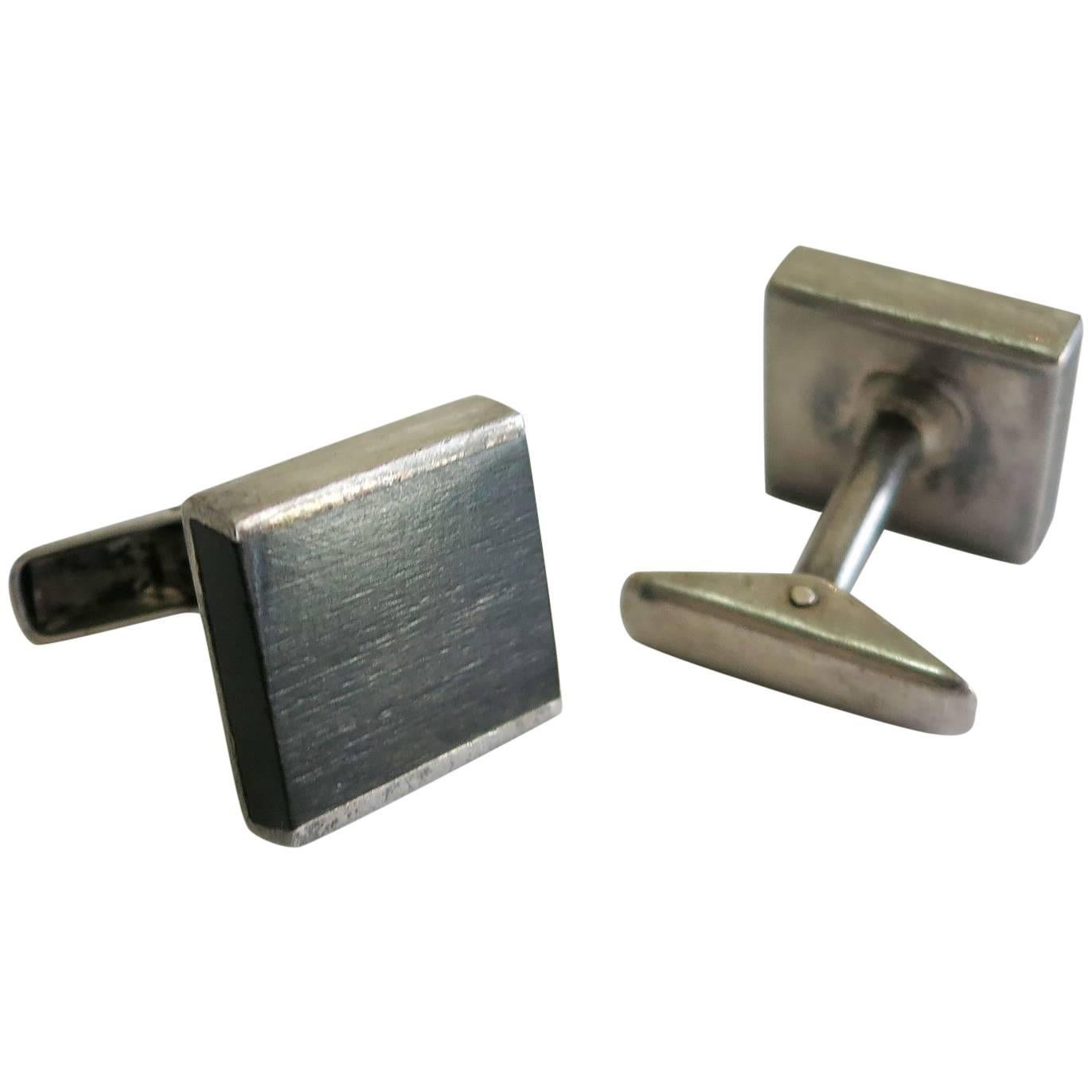 Allan Adler Sterling and Ebony Modernist Cufflinks, circa 1963 For Sale