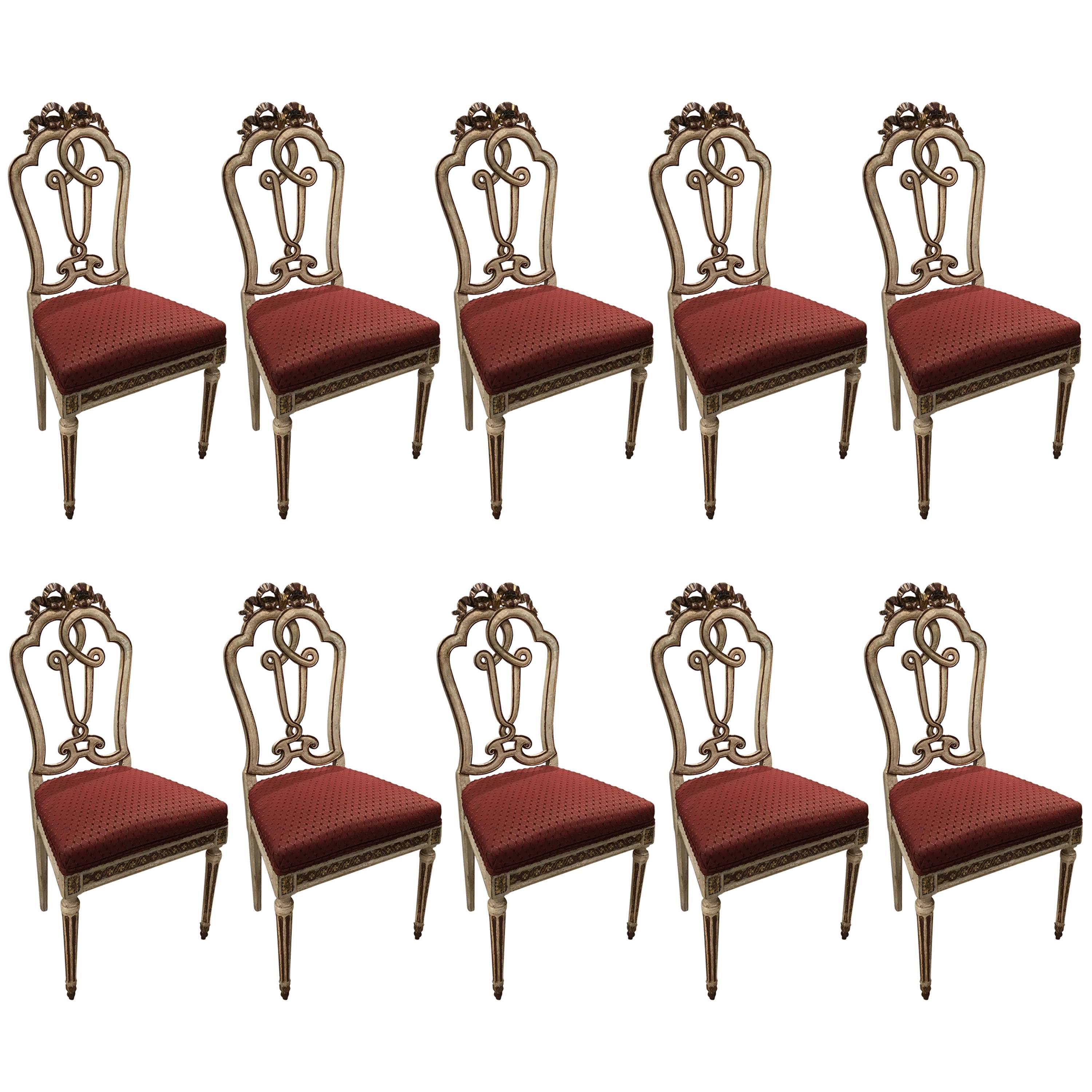 Set of 10 Italian Venetian Painted Side Chairs For Sale